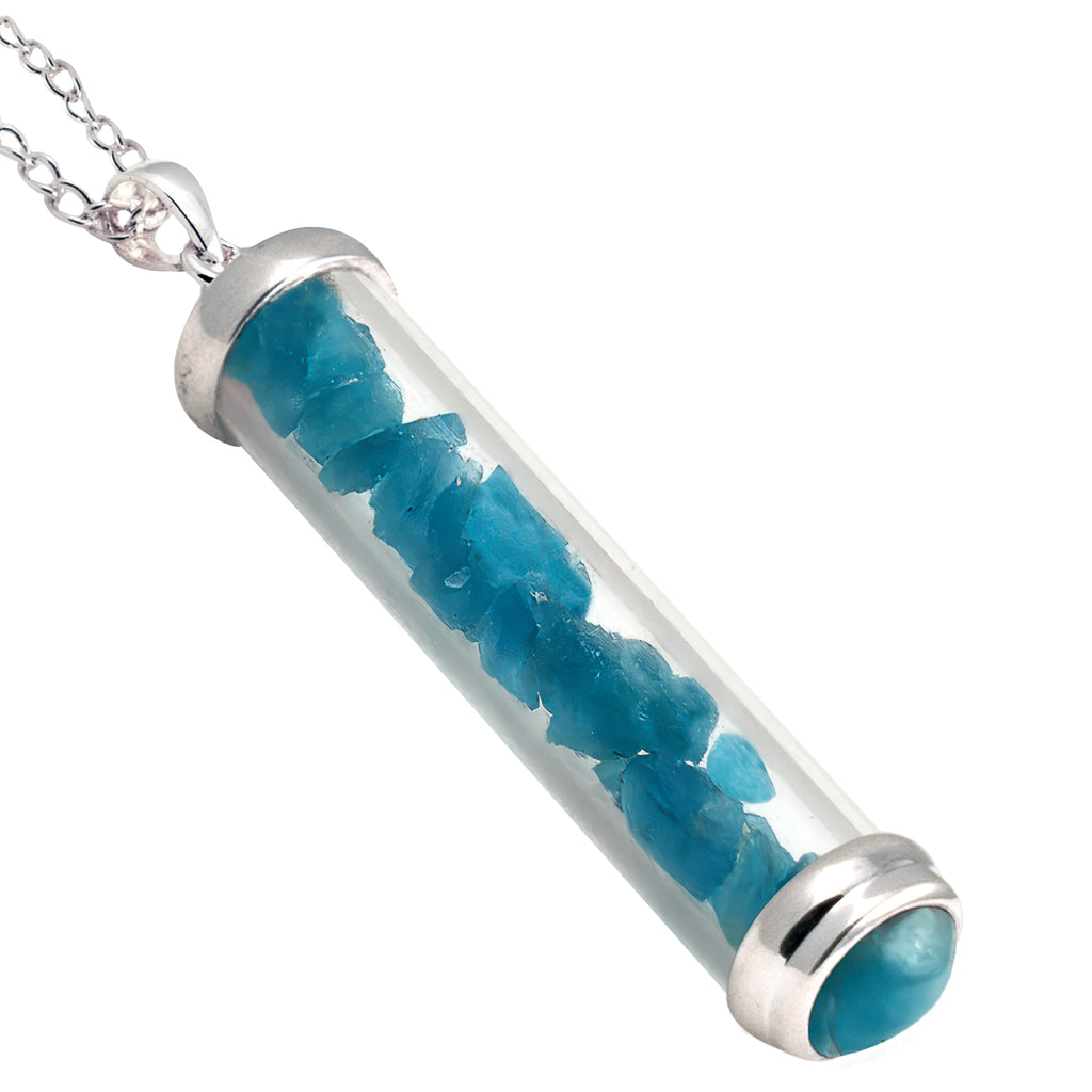 Blue Apatite Gem Power Vial Pendant for Introspection