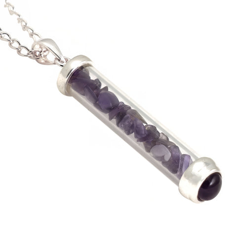 Amethyst Gem Power Vial Pendant for Healing