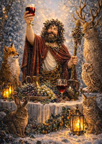 Festive Dionysus Yule Card by Julian Fenwick