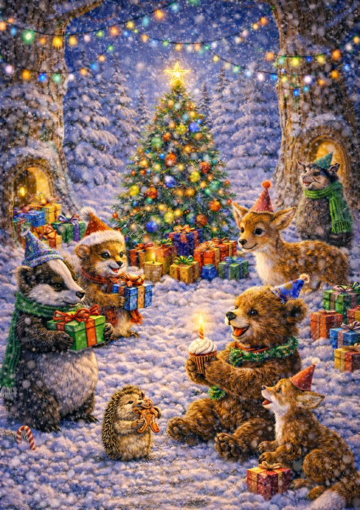 Woodland Gathering Yule Card by Julian Fenwick