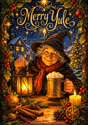 Yuletide Cheer Merry Yule Card by Runa Wolfden