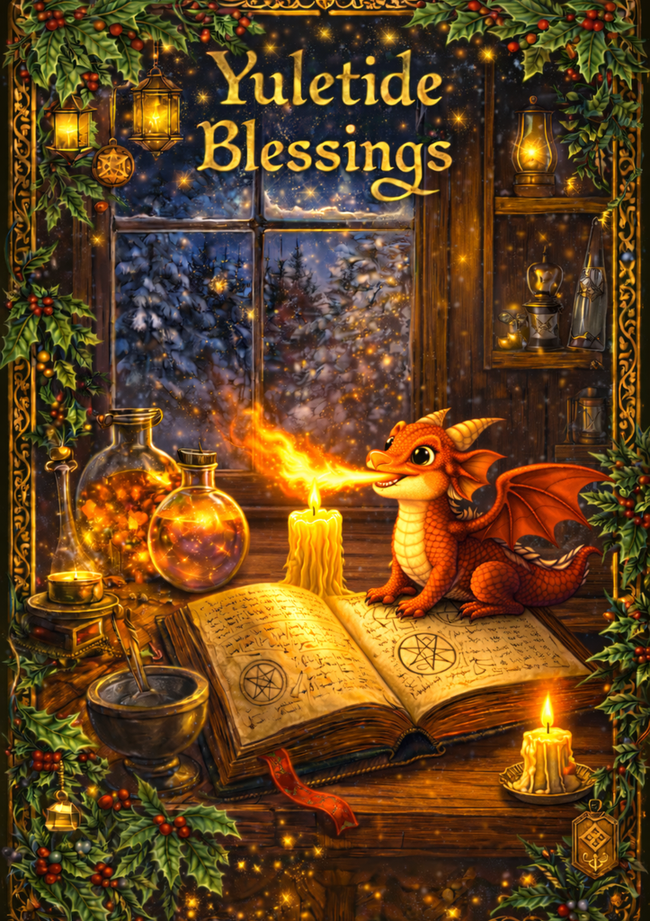 Yuletide Blessings Cozy Little Spell Yule Card by Runa Wolfden