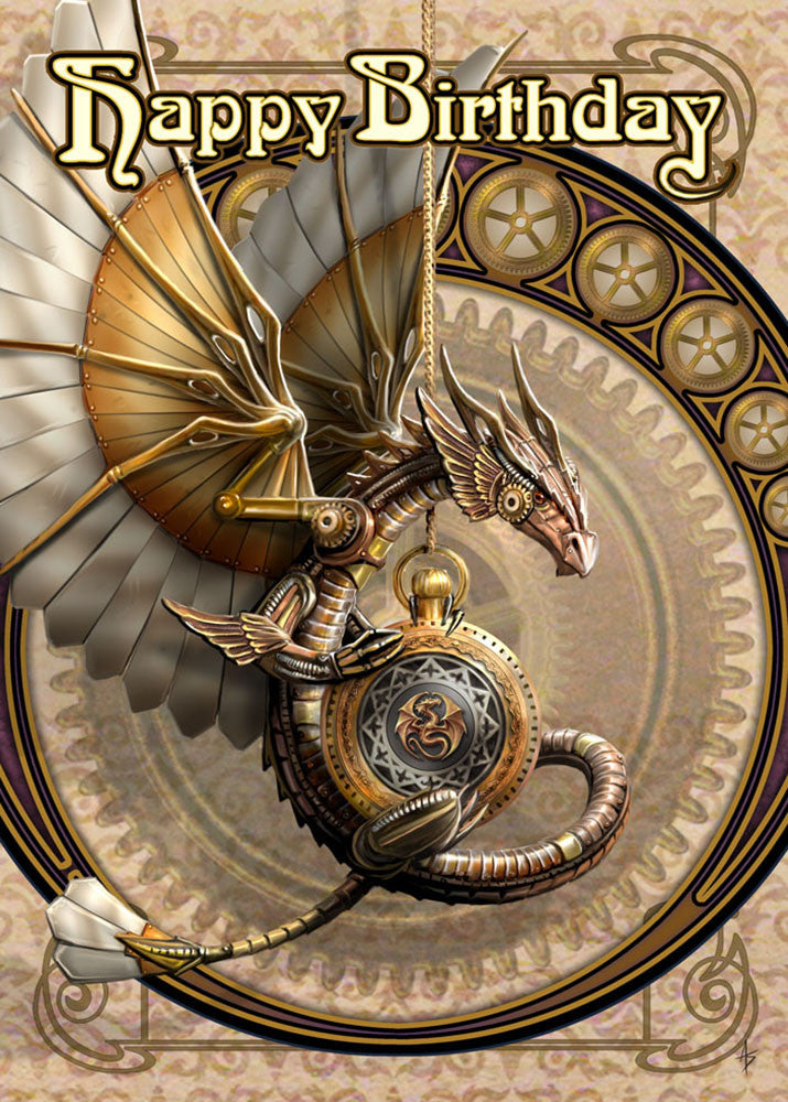 rAN53-Clockwork Dragon Birthday Card (Anne Stokes Birthday Cards) at Enchanted Jewelry & Gifts