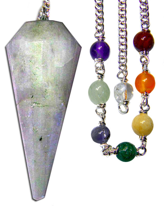 DPCMOON-Rainbow Moonstone Chakra Pendulum for Fortelling Future, Good Fortune, & Protection (Pendulums) at Enchanted Jewelry & Gifts