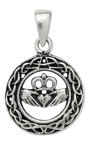 SS09-Silver Celtic Claddagh Pendant for Love & Loyalty (Symbology) at Enchanted Jewelry & Gifts