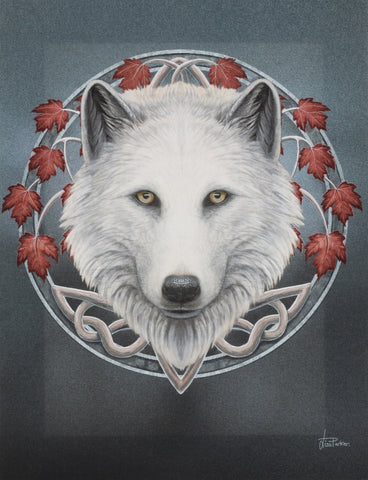 WP464LP-Guardian of the Fall White Wolf Canvas Art Print by Lisa Parker Canvas Art Prints at Enchanted Jewelry & Gifts