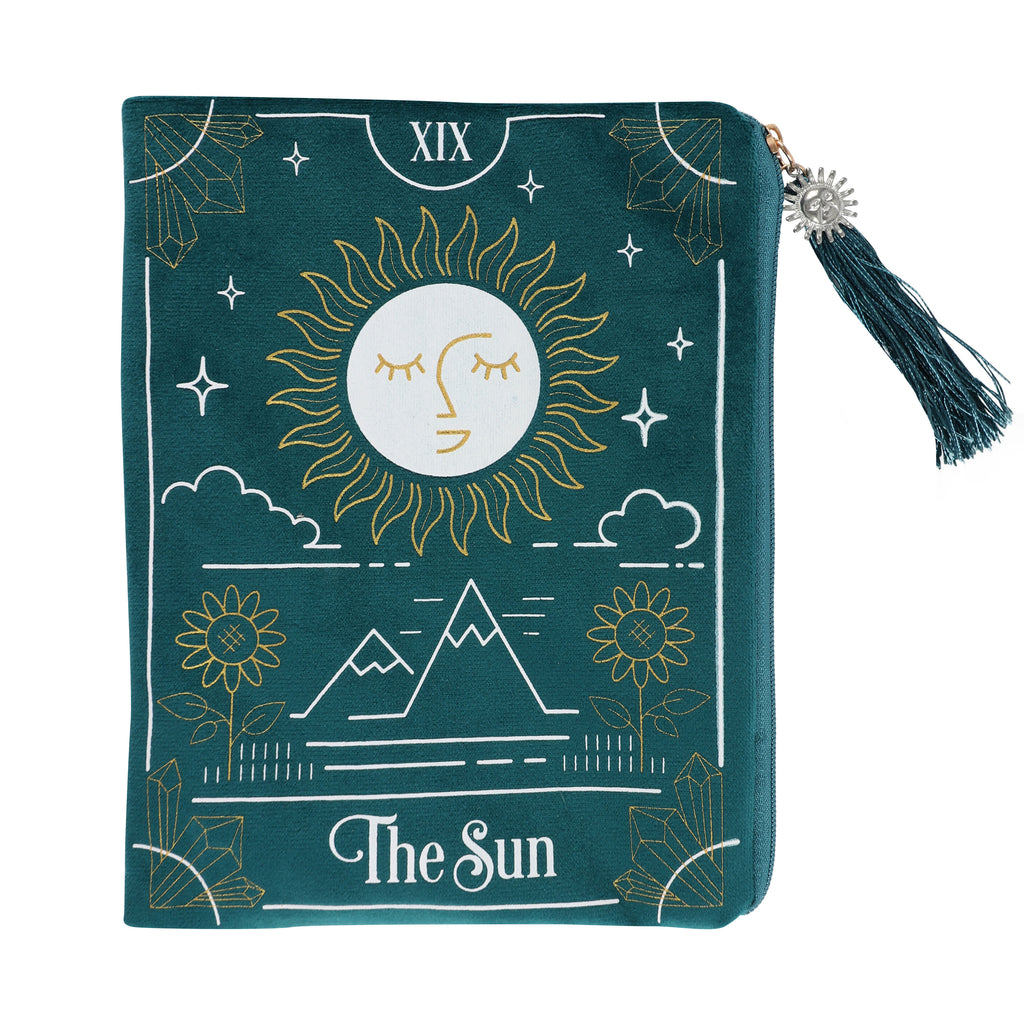 The Sun Green Velvet Zippered Tarot Card Bag